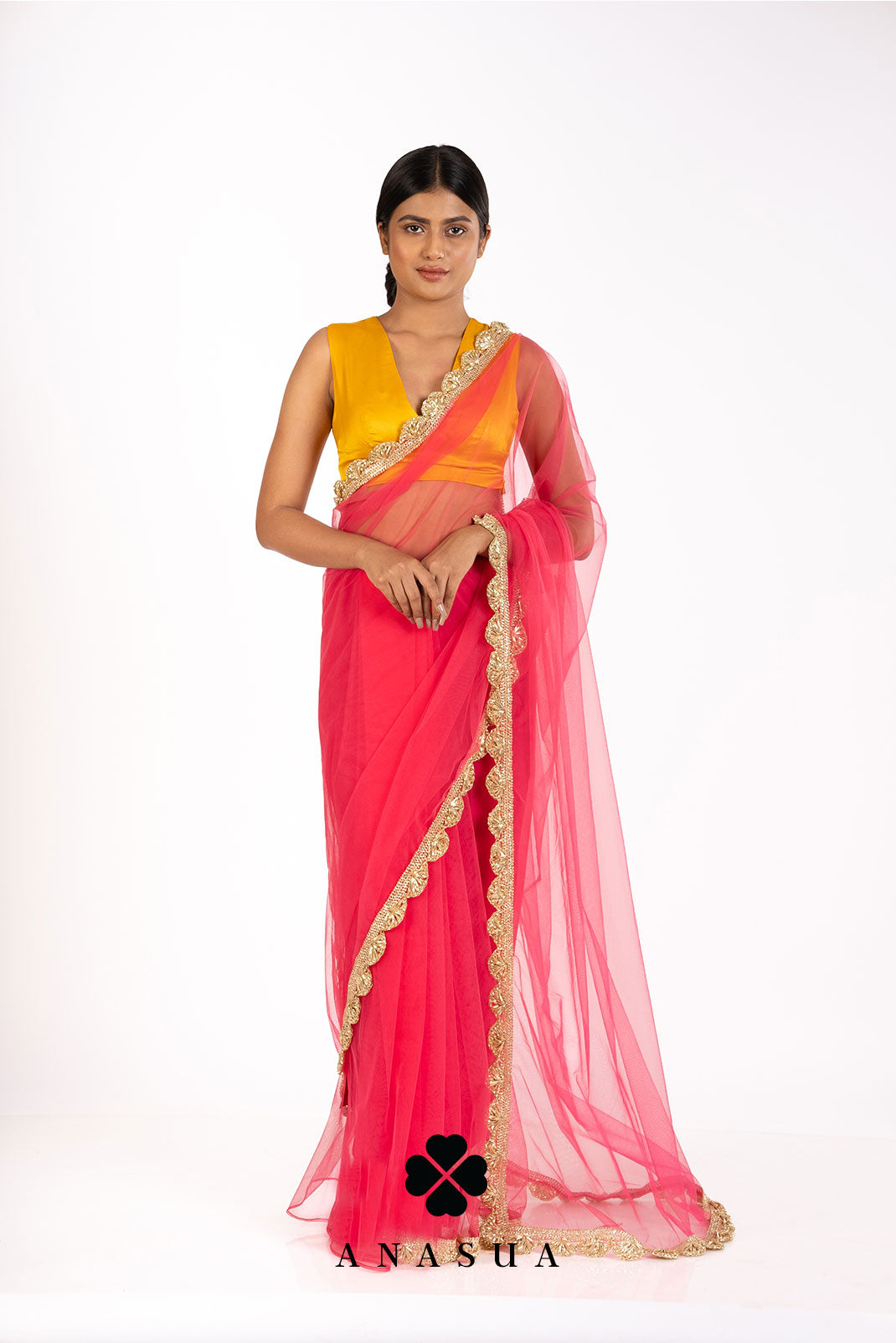 Pink Net Saree Set | Anasua