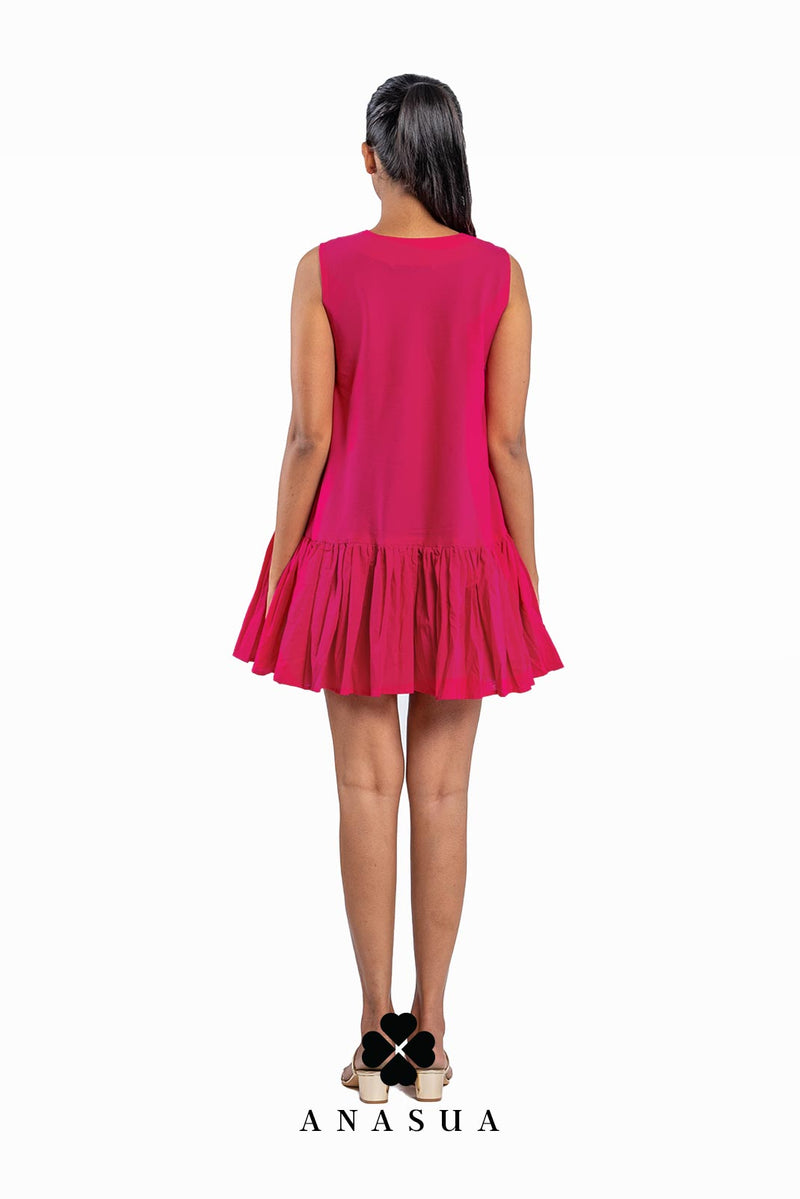 Pleated Hem Fuchsia Pink Shift Dress | Anasua