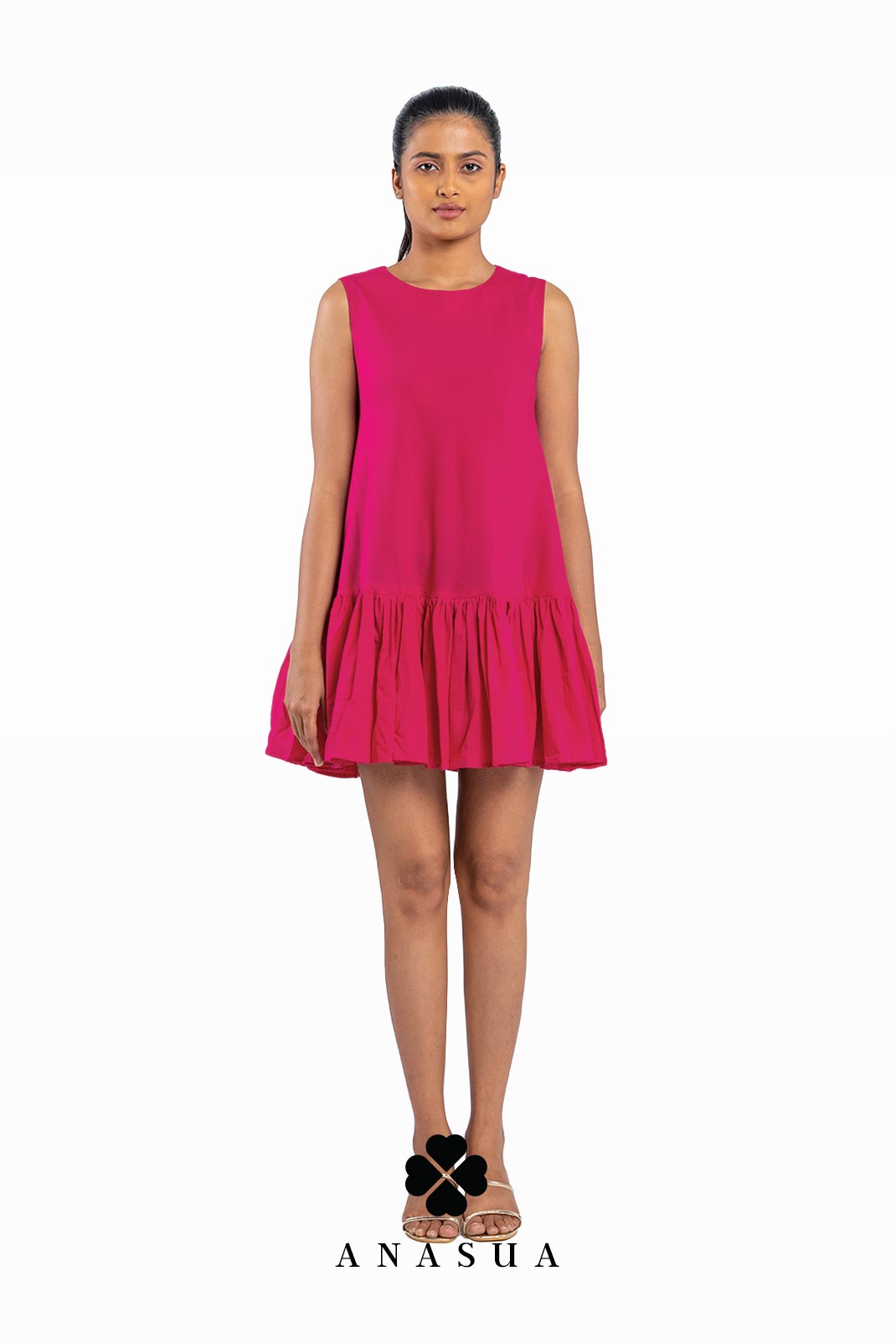 Pleated Hem Fuchsia Pink Shift Dress | Anasua