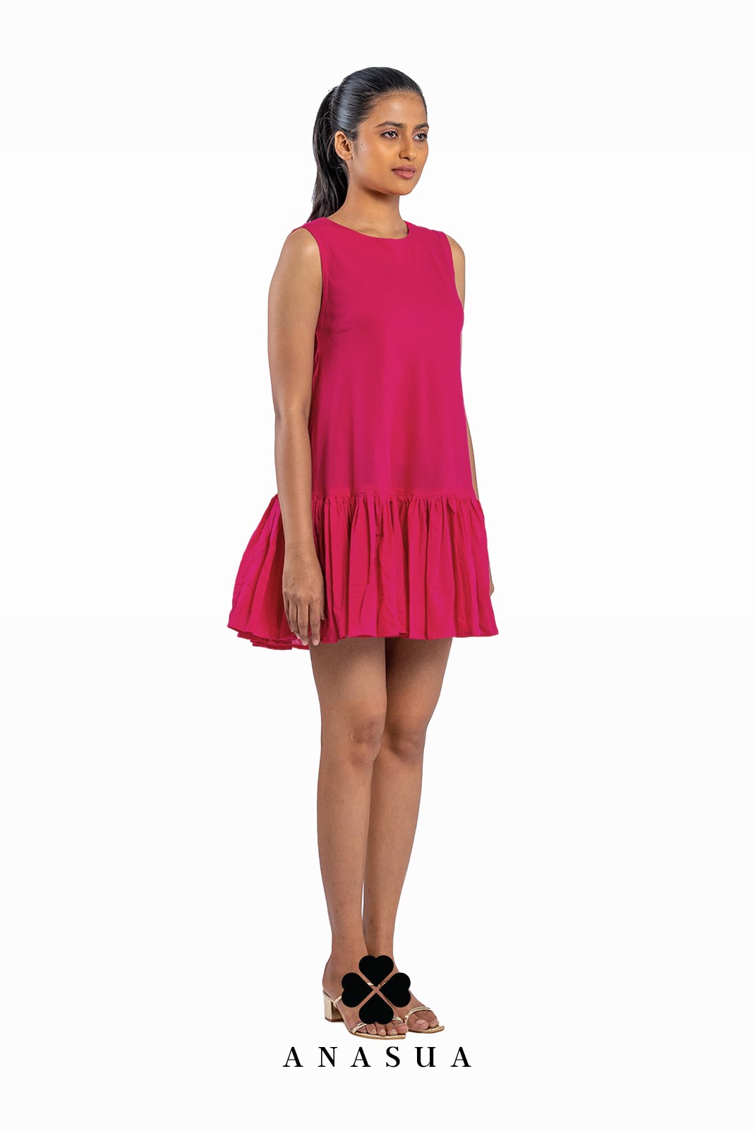 Pleated Hem Fuchsia Pink Shift Dress | Anasua