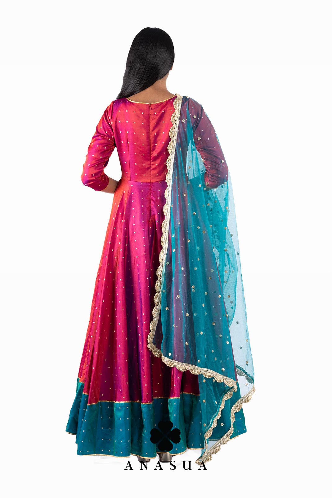 Purple and Turquoise Anarkali Dress Set | Anasua