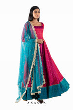 Purple and Turquoise Anarkali Dress Set | Anasua