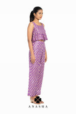 Purple Ikat Print Peplum Top & Pant Co-Ord Set | Anasua