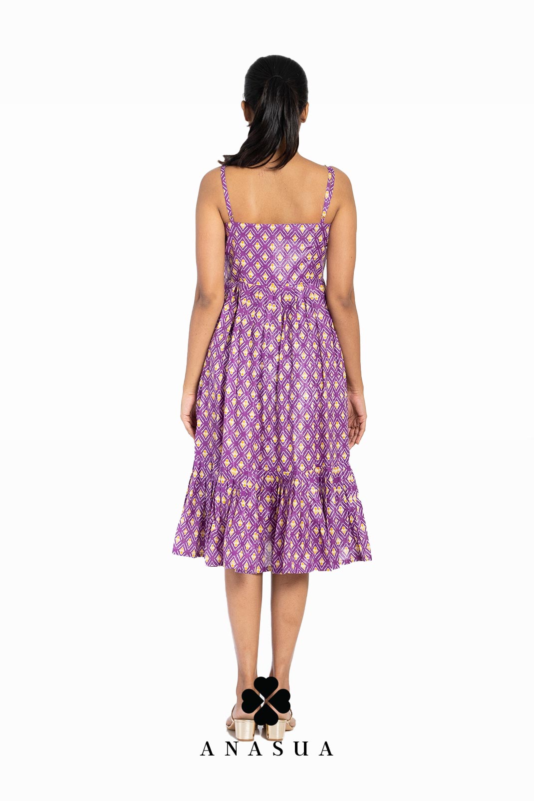 Purple Ikat Print Spaghetti Strap Midi Sundress | Anasua