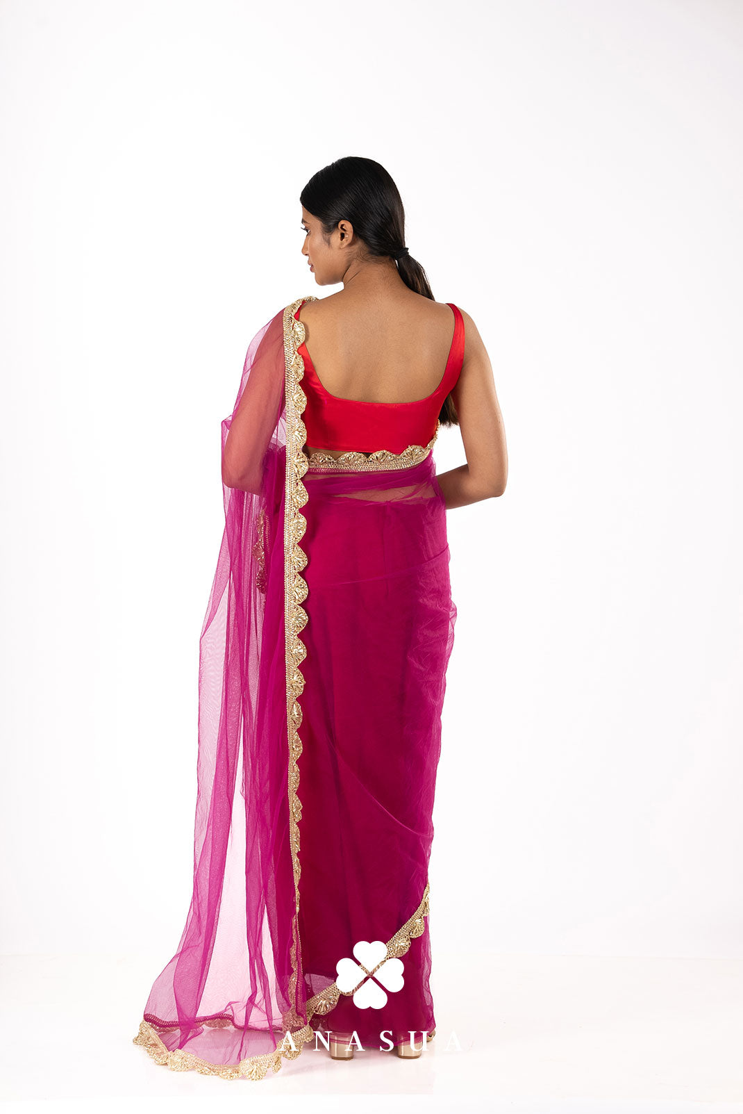 Purple Net Saree Set | Anasua