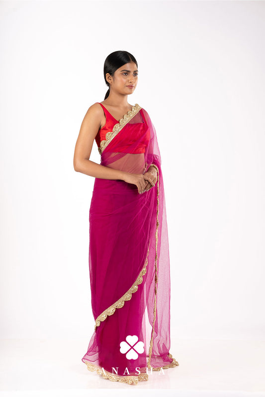 Purple Net Saree Set | Anasua