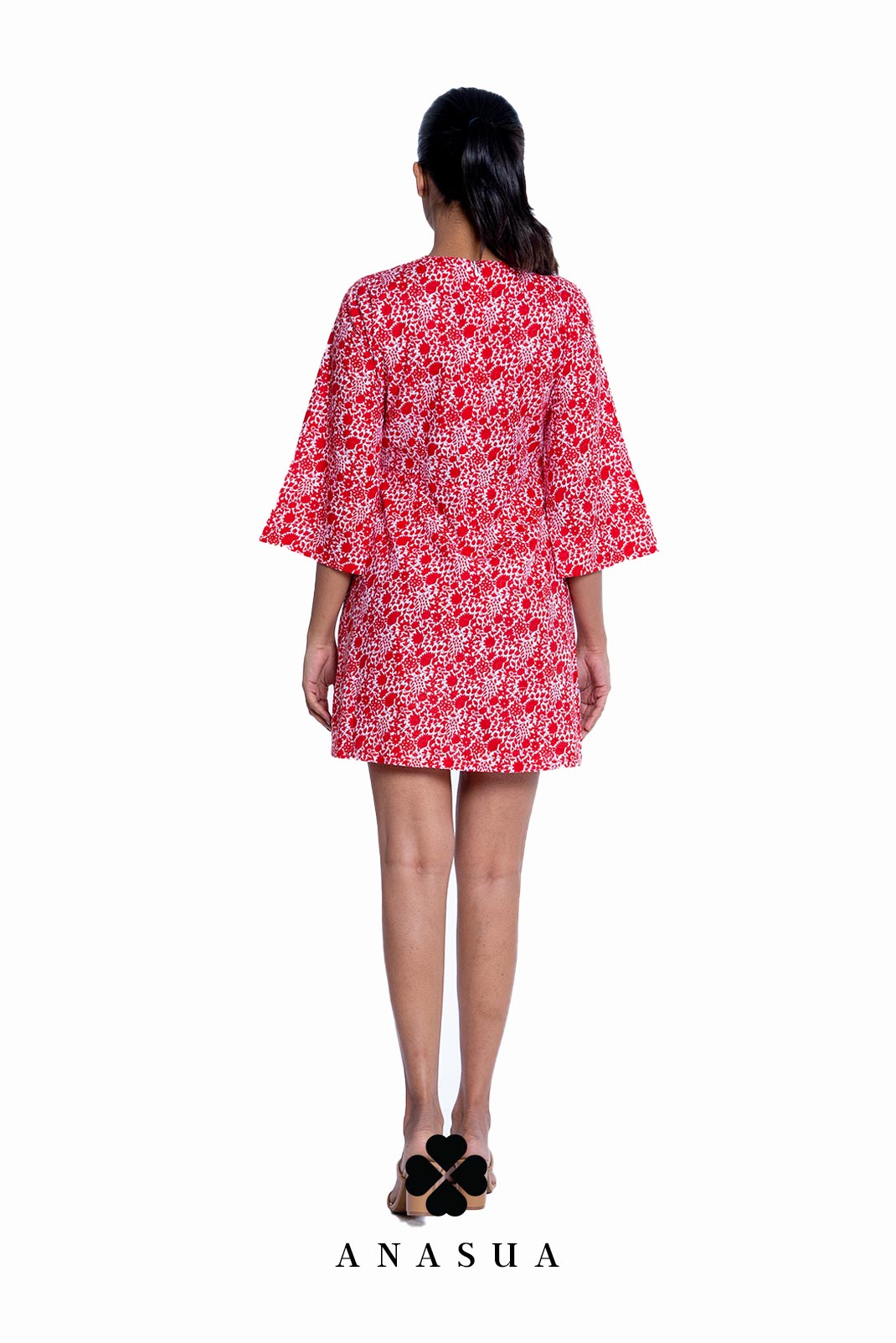 Red Floral Printed Bell Sleeve Dress | Anasua