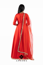 Red Silk Anarkali Dress Set | Anasua