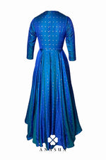 Royal Blue Silk Butti Floor Length Flare Anarkali Set | Anasua