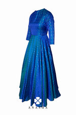 Royal Blue Silk Butti Floor Length Flare Anarkali Set | Anasua
