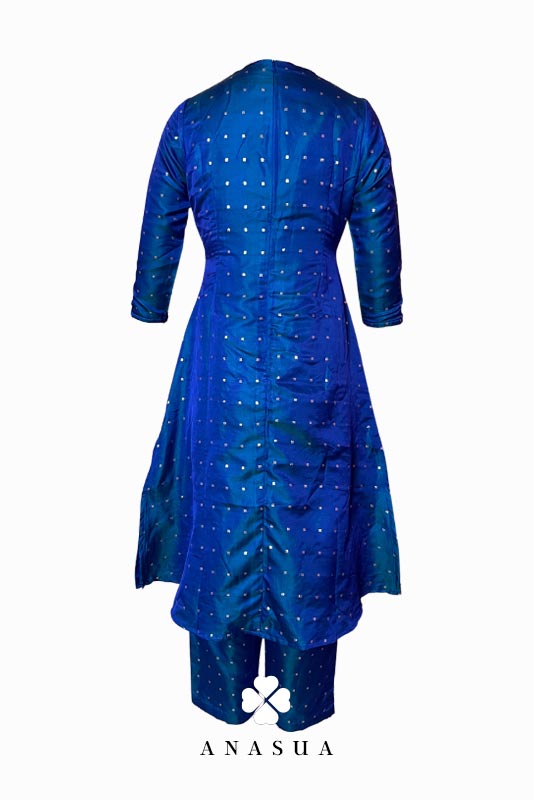 Royal Blue Silk Butti A-Line Kurta Set | Anasua