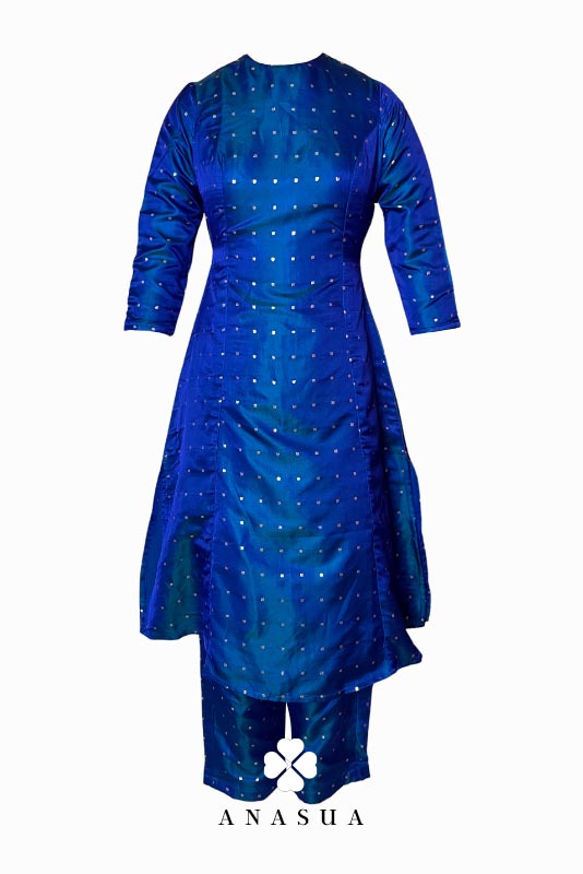 Royal Blue Silk Butti A-Line Kurta Set | Anasua