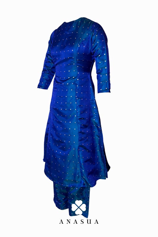 Royal Blue Silk Butti A-Line Kurta Set | Anasua