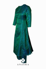 Teal Green Silk Butti A-Line Kurta Set  | Anasua