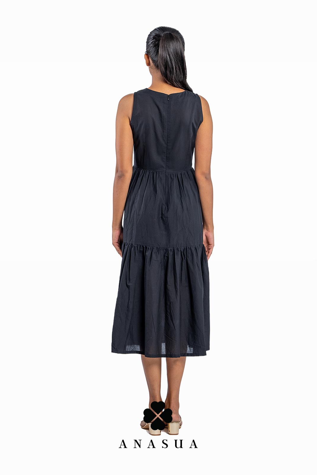 Tiered Black Midi Sundress | Anasua