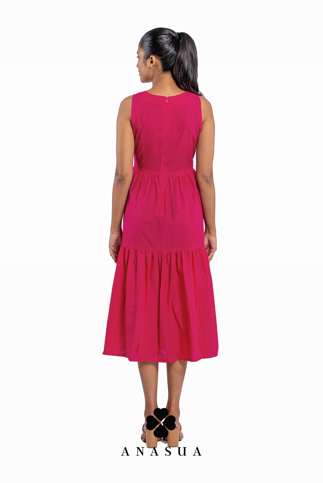 Tiered Fuchsia Midi Sundress | Anasua