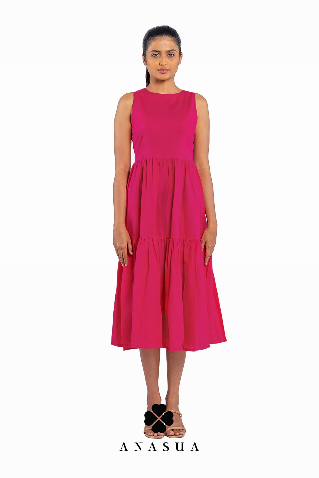 Tiered Fuchsia Midi Sundress | Anasua