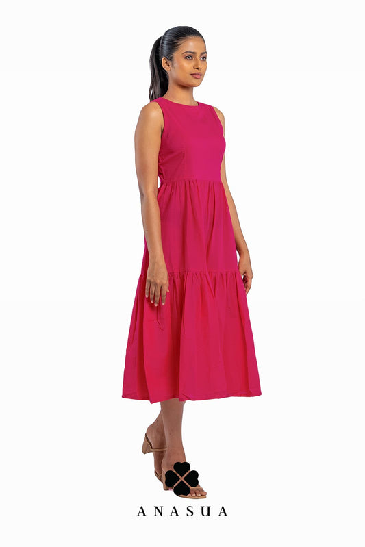 Tiered Fuchsia Midi Sundress | Anasua