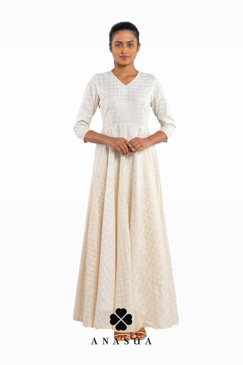 White Chanderi Silk Anarkali Dress | Anasua