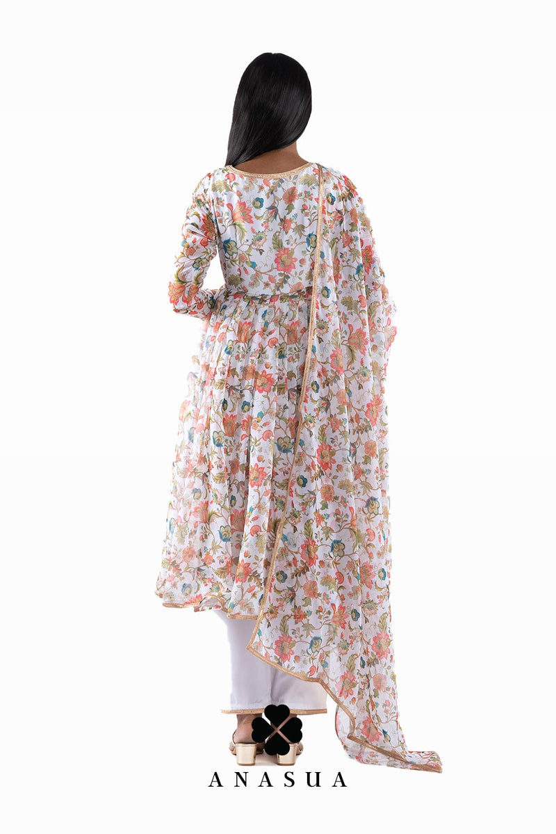 White Floral Anarkali Suit Set | Anasua