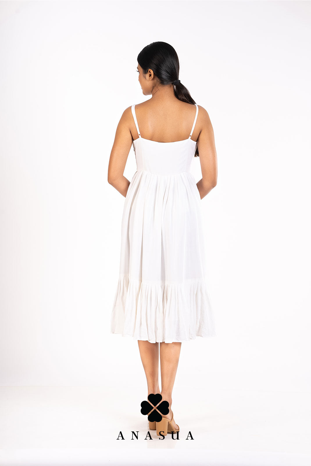 White Spaghetti Strap Midi Sundress | Anasua