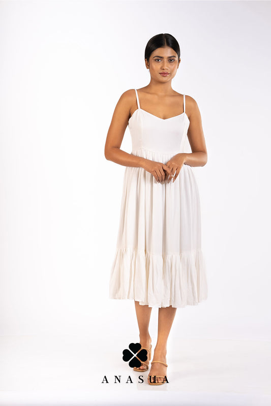 White Spaghetti Strap Midi Sundress | Anasua