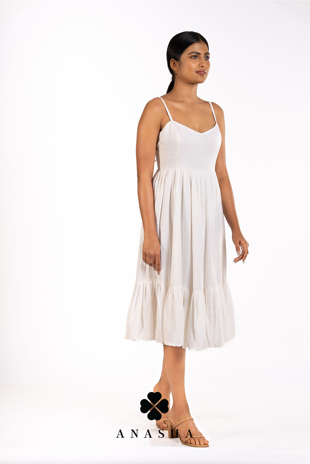 White Spaghetti Strap Midi Sundress | Anasua