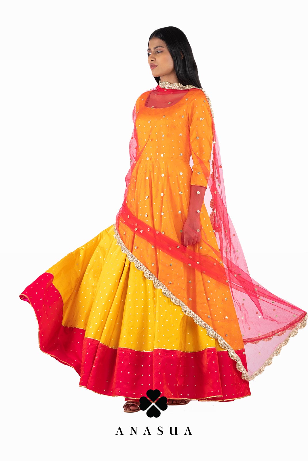 Yellow and Pink Anarkali Dress Set | Anasua