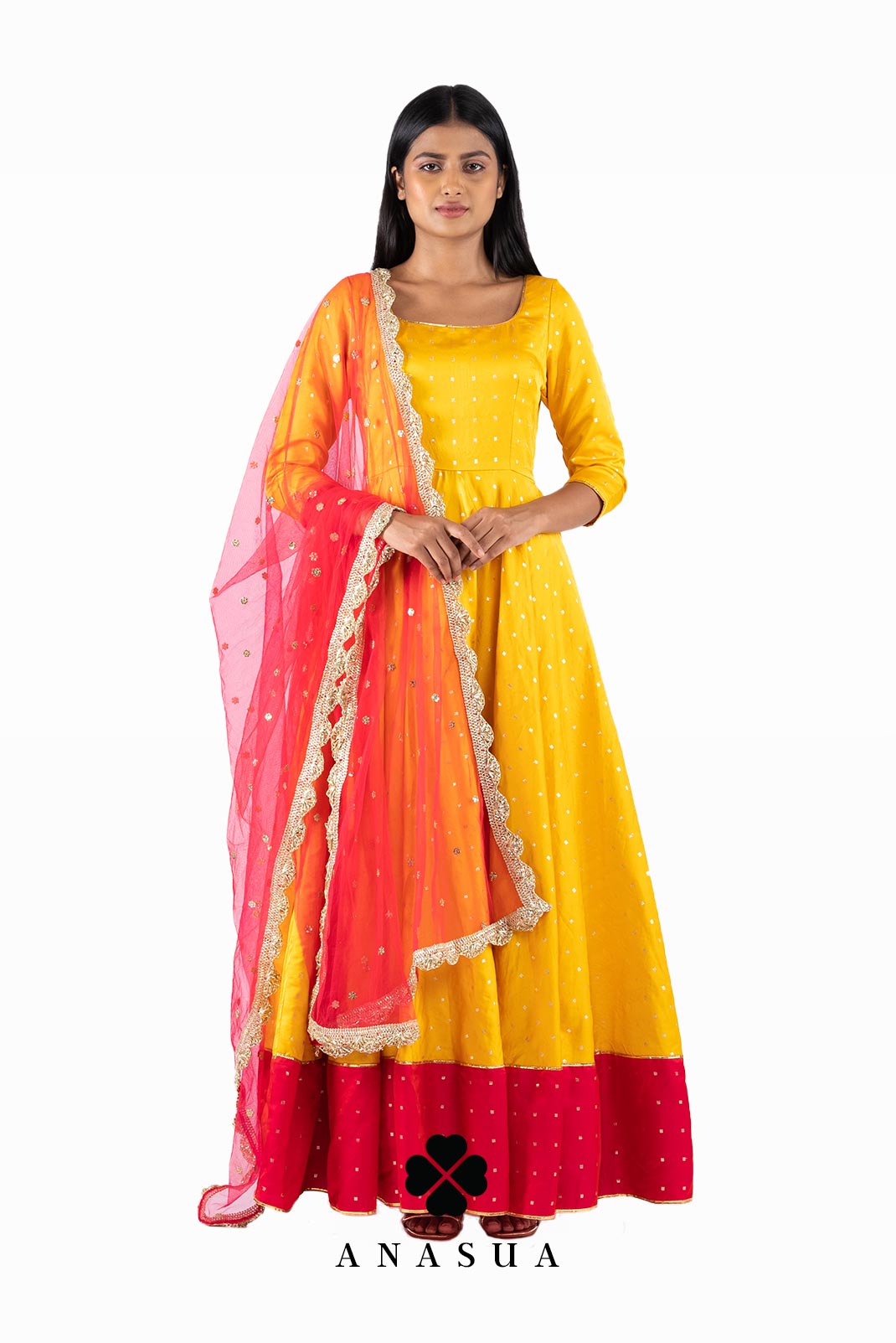 Yellow and Pink Anarkali Dress Set | Anasua