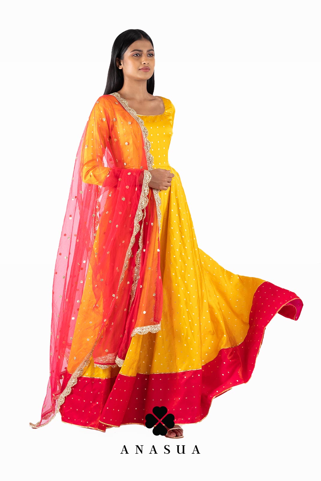 Yellow and Pink Anarkali Dress Set | Anasua