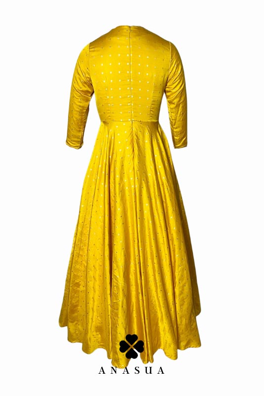 Yellow Silk Butti Floor Length Flare Anarkali Set | Anasua